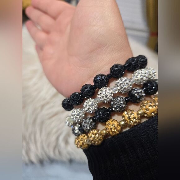 Set of 4 elastic beaded bracelets with rhinestones - Picture 3 of 7
